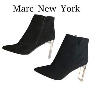Marc New York Bootie Women’s SZ 9.5 M Black AMELIA Ankle Clear Heel Faux Suede